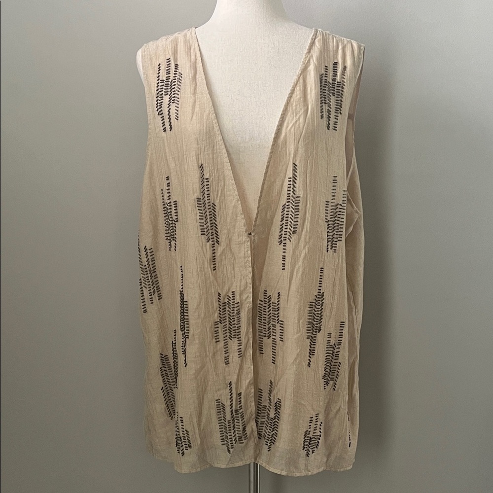 Coldwater Creek Tan and Brown Beaded Boho Southwestern Vest Size XL